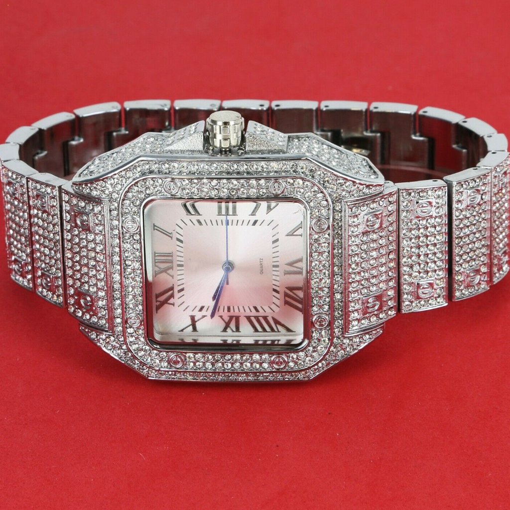 Hip Hop Iced White Gold Plated Luxury Bling Watch